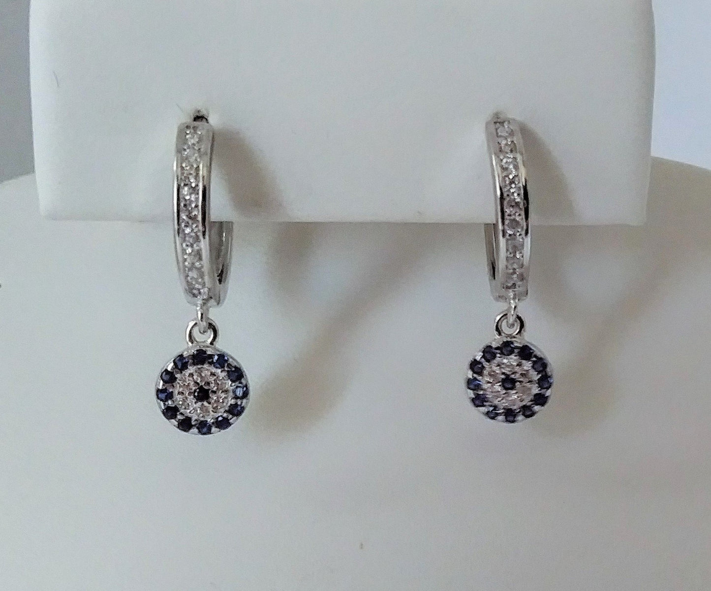 Evil Eye CZ Charm Turkish Design Sterling Silver Earrings