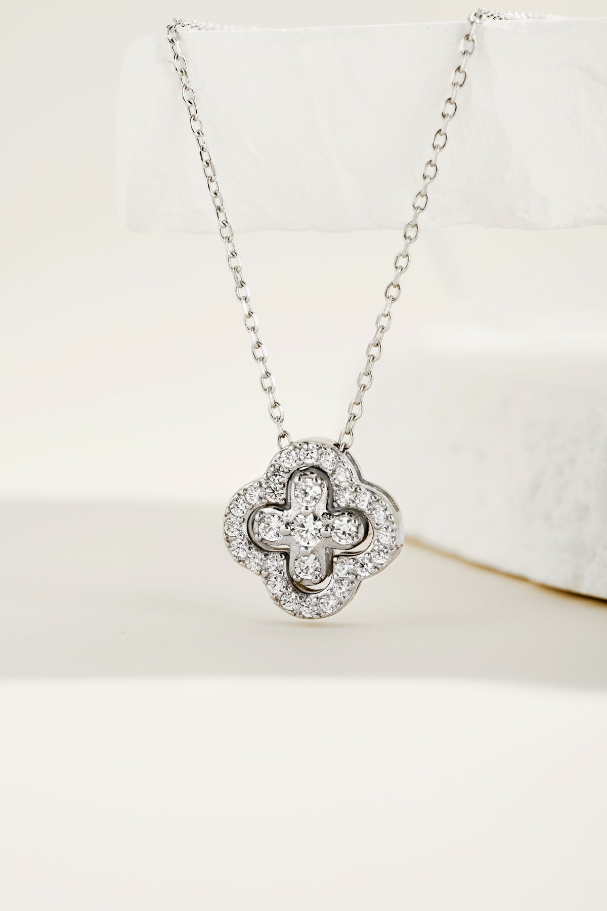 Sterling Silver Adjustable Open Four Leaf Clover Necklace