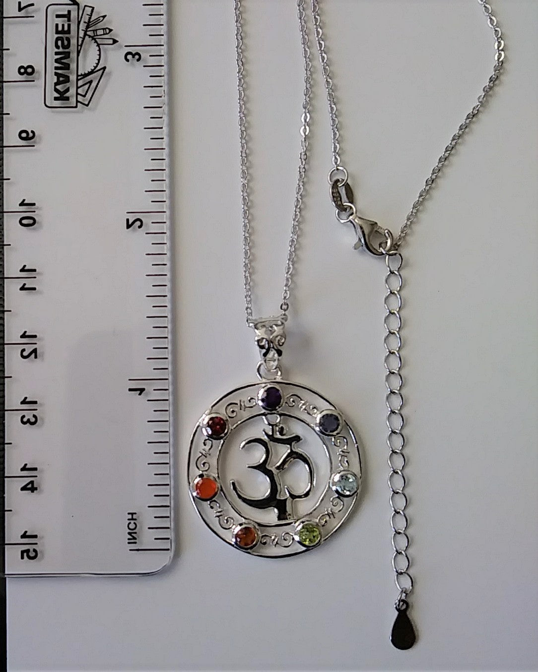 Ohm & Seven Chakras Sterling Silver Gemstone Necklace