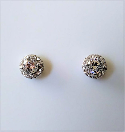 Sterling Silver and Cubic Zirconia Round Post Earrings