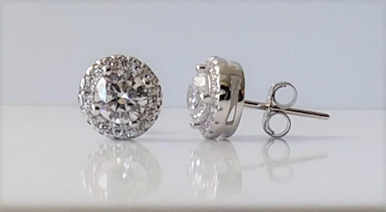 Sterling Silver and Cubic Zirconia Round Post Earrings