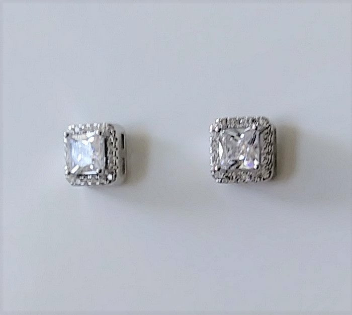 Sterling Silver and Cubic Zirconia Square Post Earrings