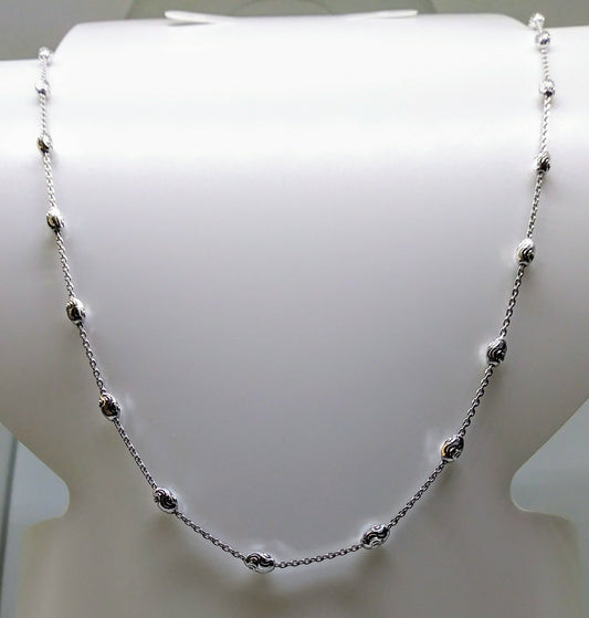 Sterling Silver and Rhodium Diamond Cut Beads Necklace