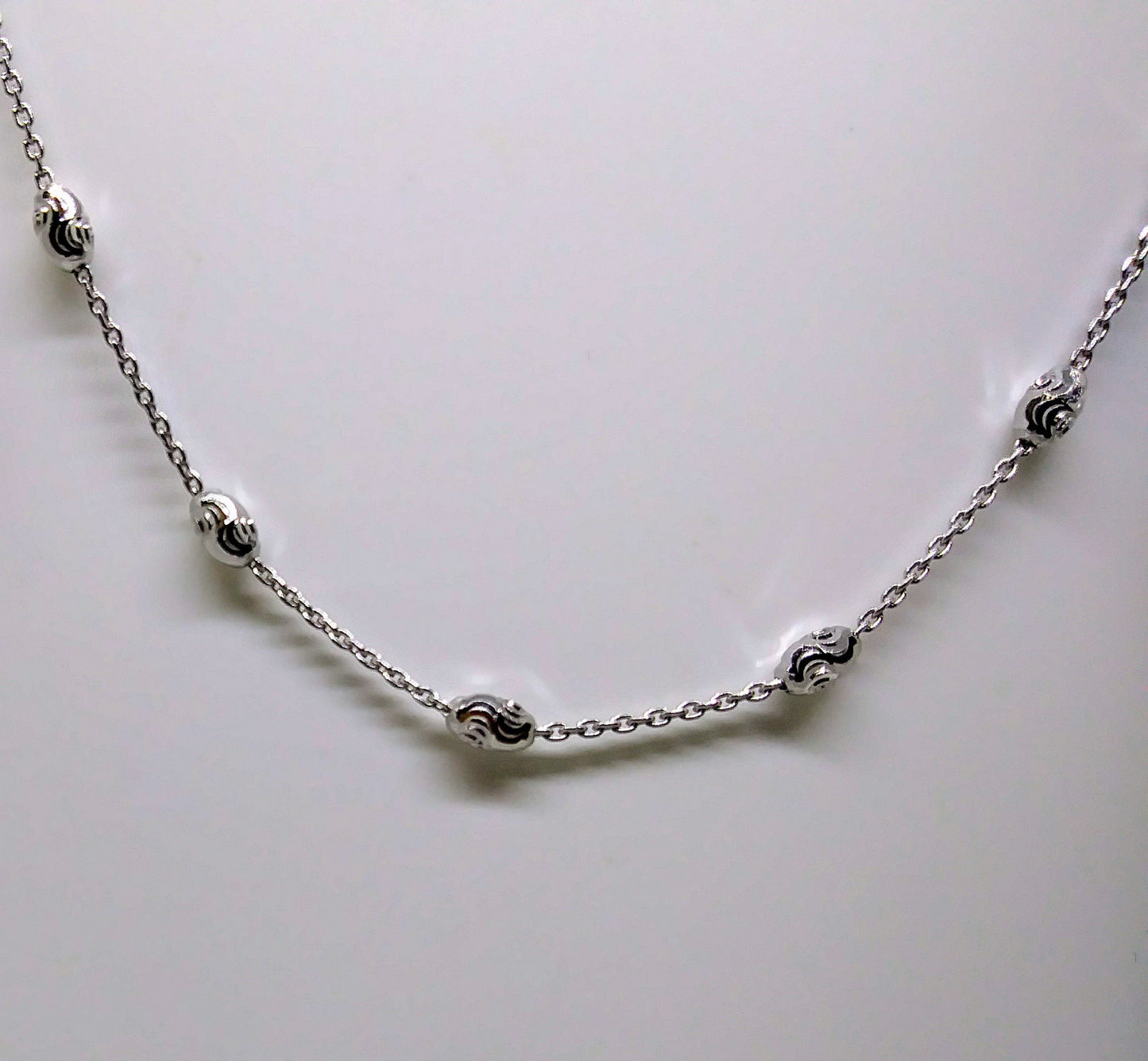 Sterling Silver and Rhodium Diamond Cut Beads Necklace