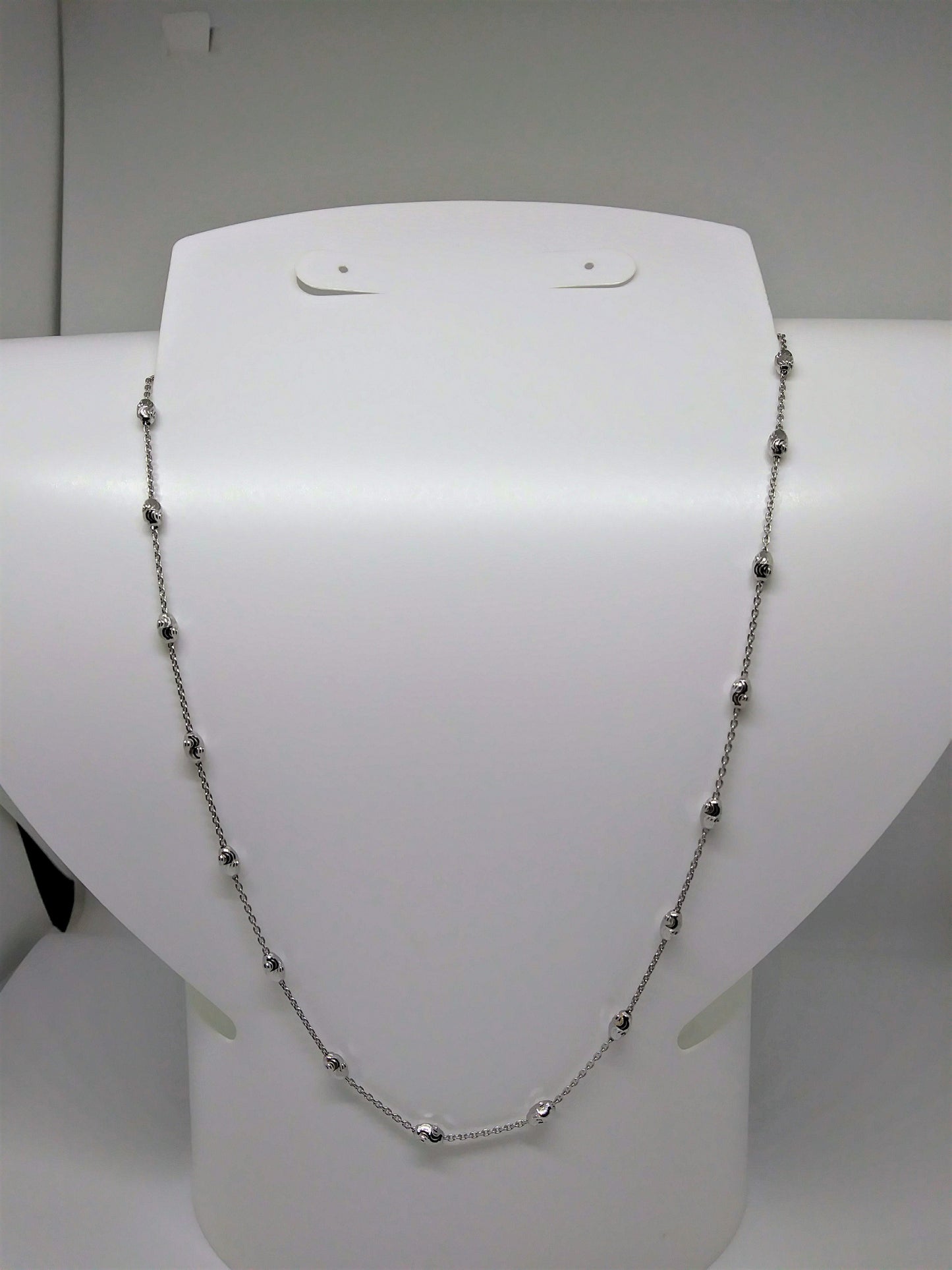 Sterling Silver and Rhodium Diamond Cut Beads Necklace