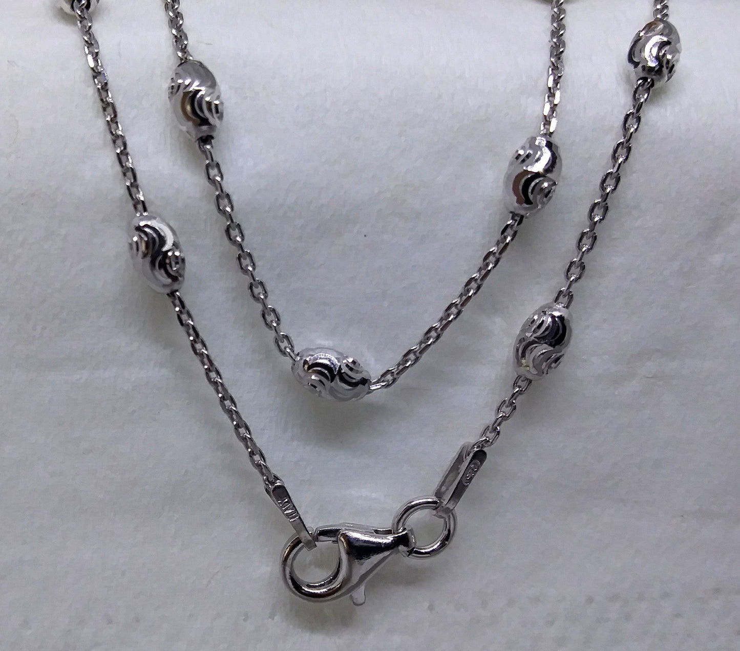 Sterling Silver and Rhodium Diamond Cut Beads Necklace