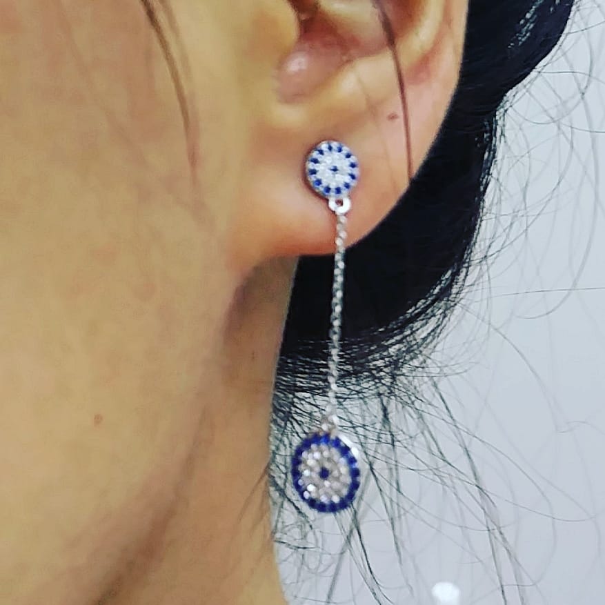 Sterling Silver Double Eye Drop Earrings