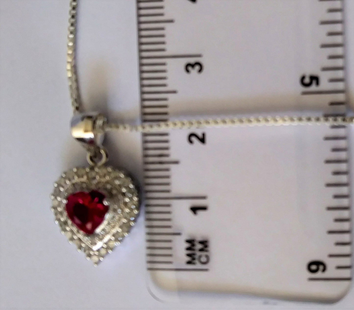 Sterling Silver Ruby Red Heart Necklace with 18in. box chain