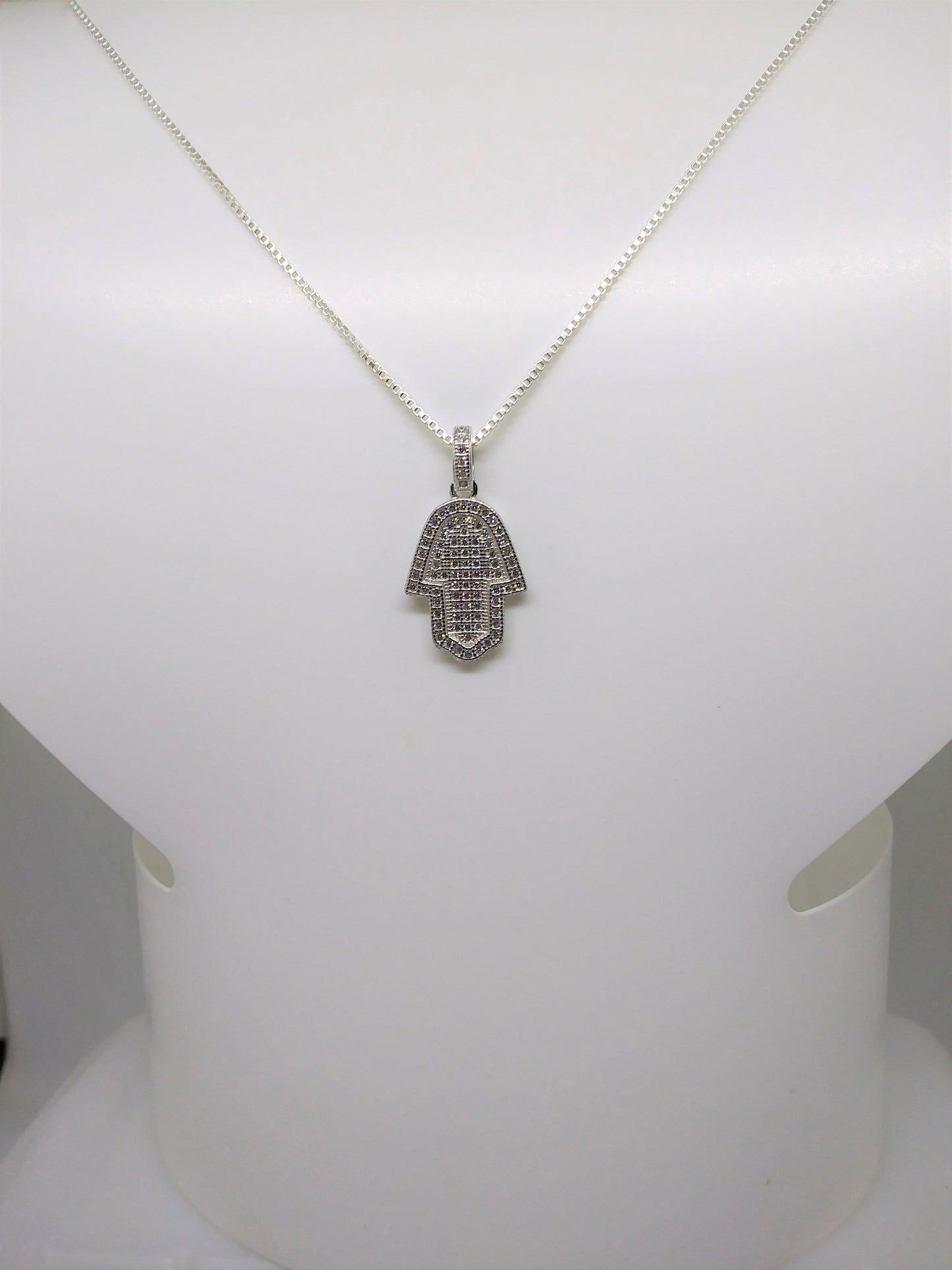 Sterling Silver and Lab Diamond Hamsa Pendant with 18 in. sterling silver box chain