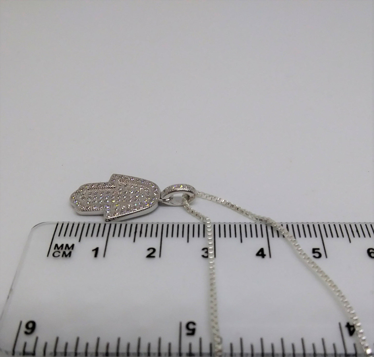 Sterling Silver and Lab Diamond Hamsa Pendant with 18 in. sterling silver box chain