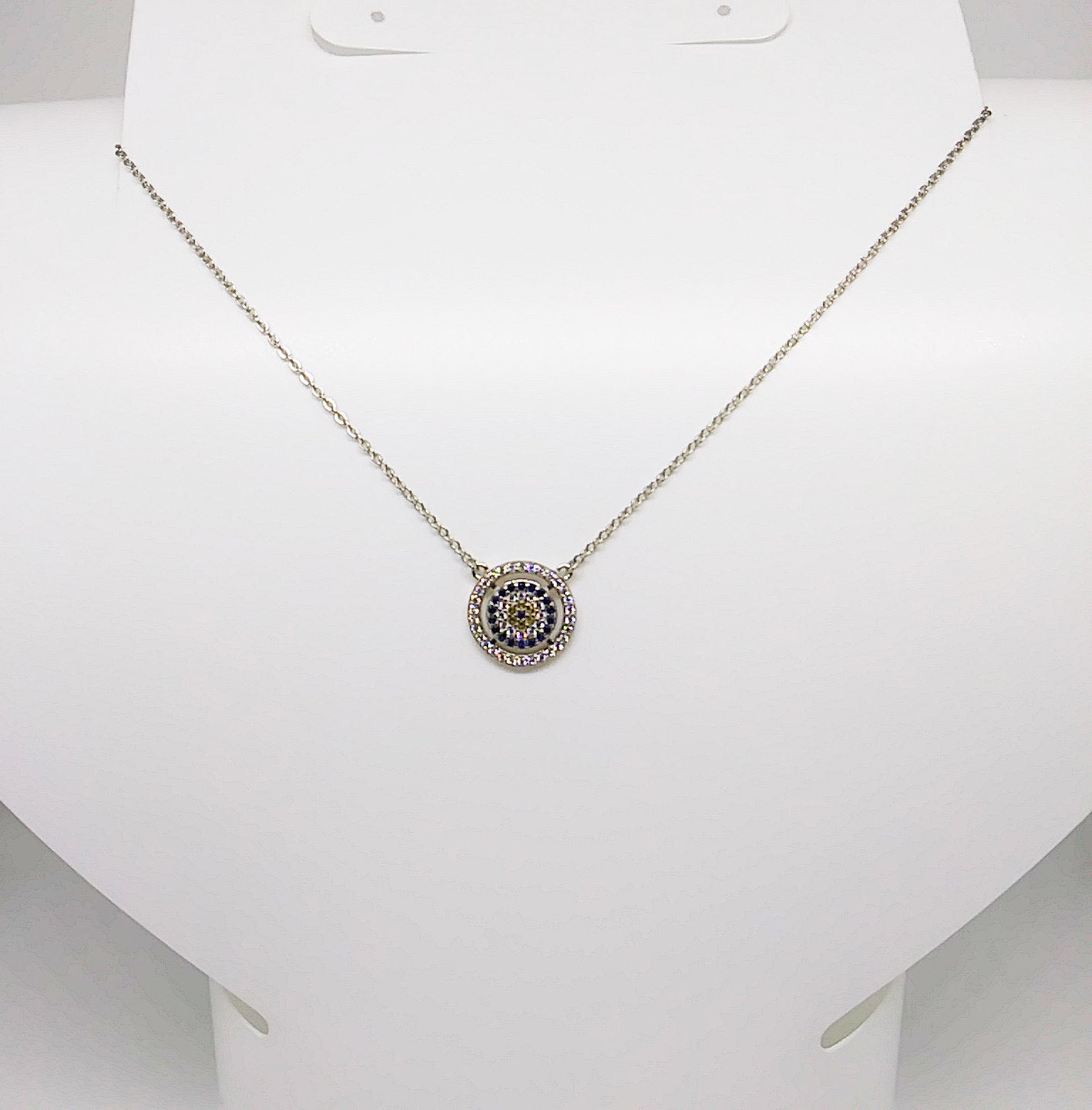 Evil Eye CZ Charm Turkish Design Sterling Silver Necklace