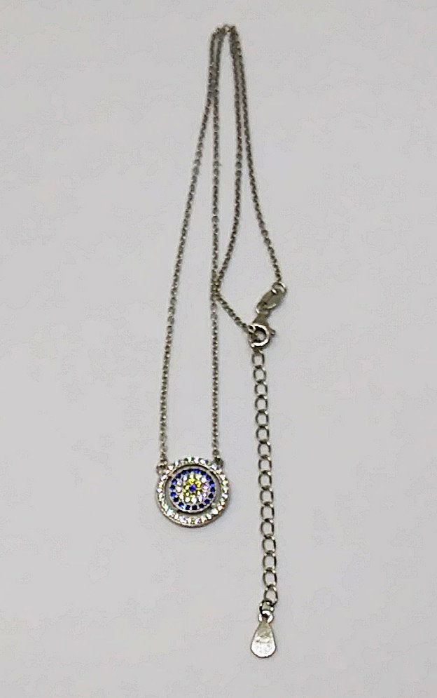 Evil Eye CZ Charm Turkish Design Sterling Silver Necklace