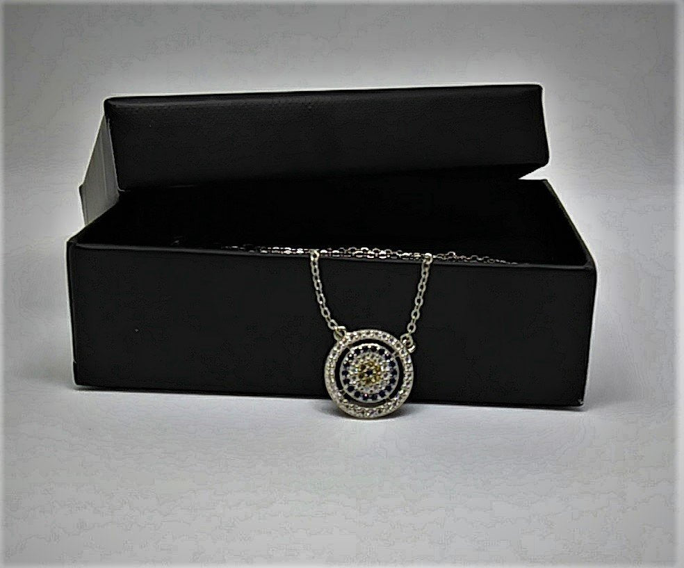 Evil Eye CZ Charm Turkish Design Sterling Silver Necklace