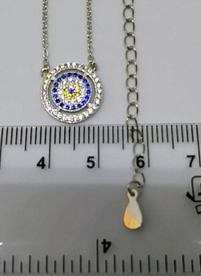 Evil Eye CZ Charm Turkish Design Sterling Silver Necklace