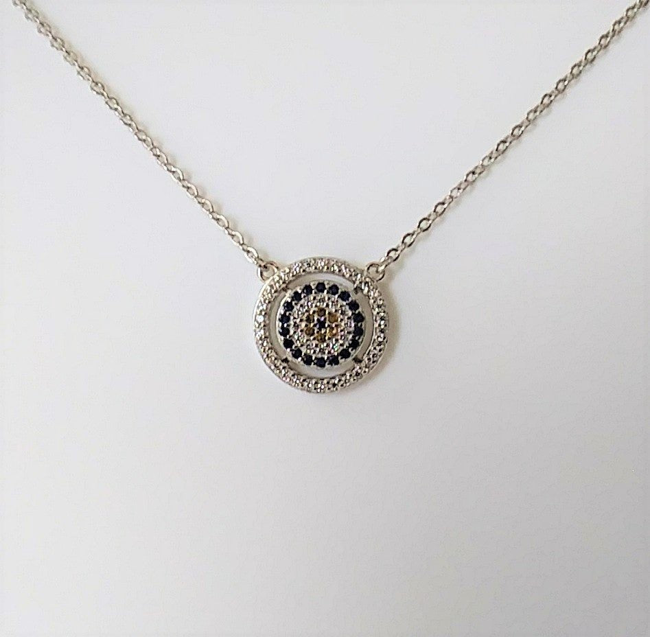 Evil Eye CZ Charm Turkish Design Sterling Silver Necklace