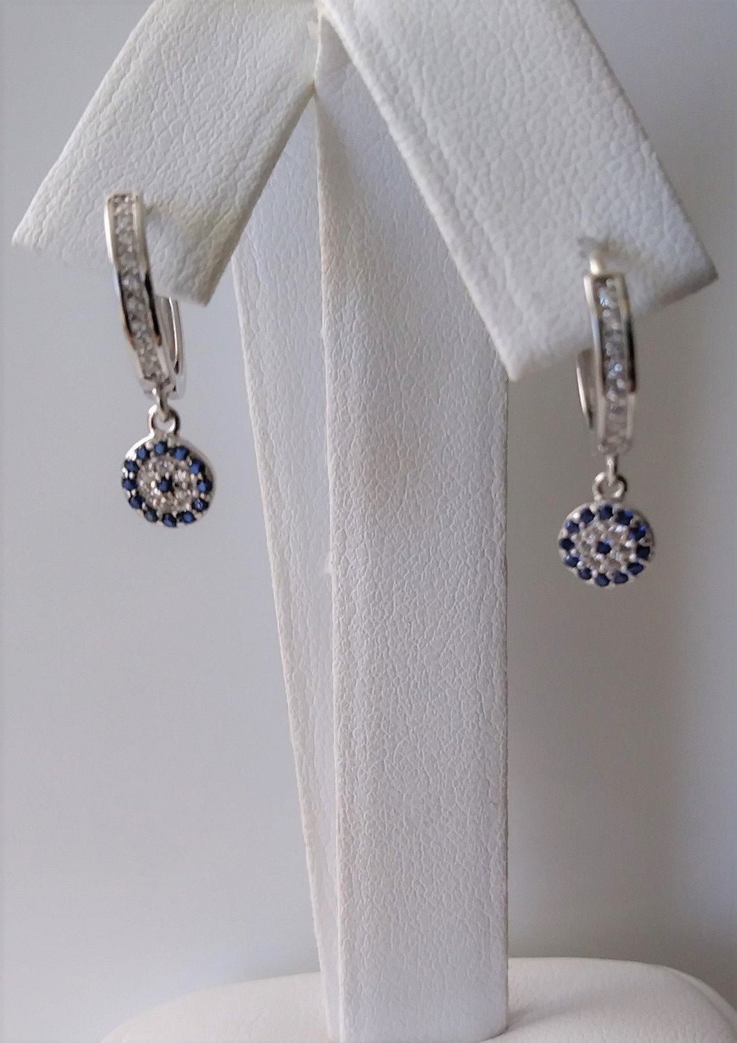 Evil Eye CZ Charm Turkish Design Sterling Silver Earrings